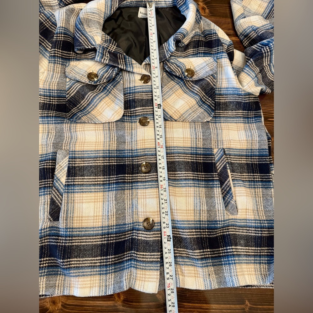 Kensie Blue Plaid Oversized Flannel‎ Shirt Size L - Picture 8 of 9